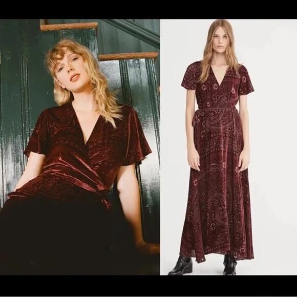 Polo Ralph Laurent Burn-Out Velvet Wrap Maxi Dress 4 - Picture 6 of 11